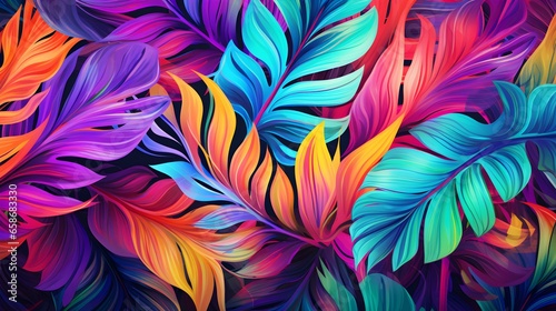 Abstract Background of illustrated Tropical Leaves. Exotic Wallpaper in multiple Colors