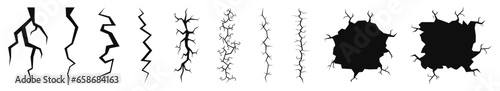 Set of cracks and holes. Split and damage. Vector