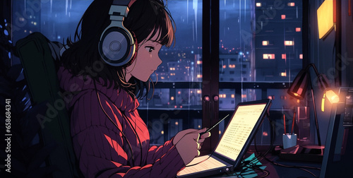 Tokyo Tranquility: Anime-style Illustration of a Cozy Room, generative ai