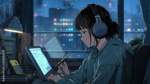 Lo-fi Nook: Anime-style Scene of Serene Study Time, generative ai
