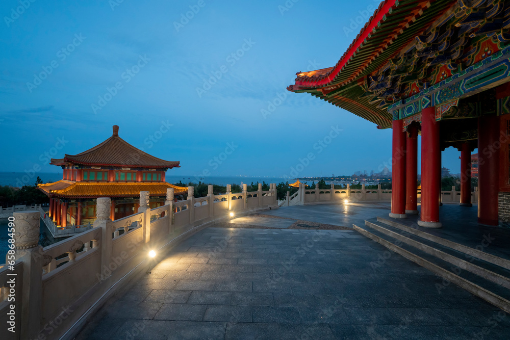 Chinese ancient architecture attic, Yingxian Pavilion, Penglai, Yantai, China