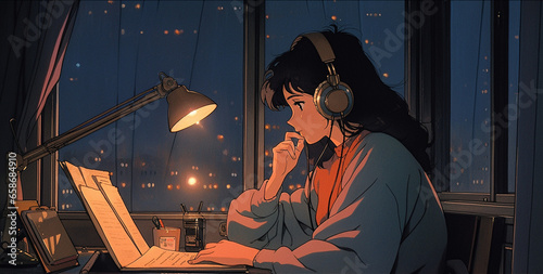 Lo-fi Lullaby: Anime-style Scene of Serene Study Music, generative ai