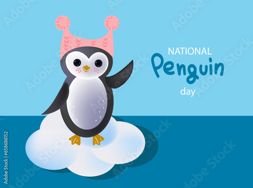 Penguin Awareness Day 3d Flat Cartoon Hand Drawn vector illustration. © Olga