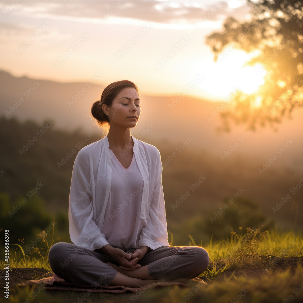 person meditating on the mountains