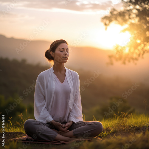 person meditating on the mountains
