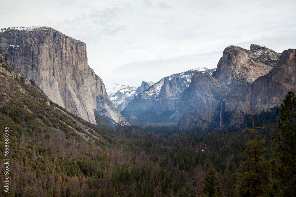 View of nature landscape at view point Yosemite National Park in the winter,USA. View of nature landscape at view point Yosemite National Park in the winter,USA.