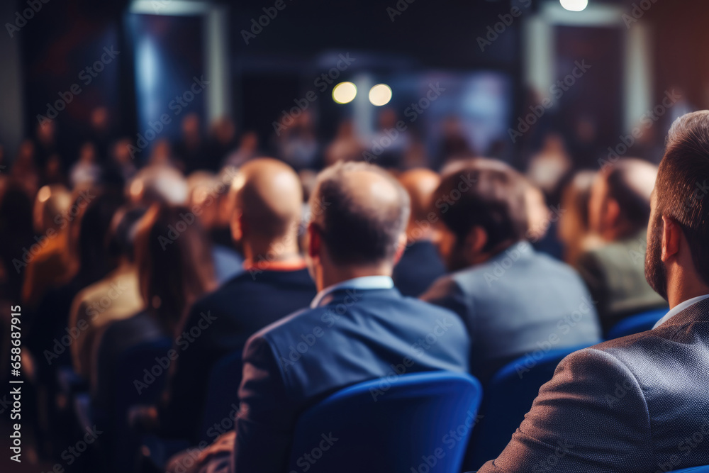 Audience of businessmen at educational courses in the conference hall or seminar meeting