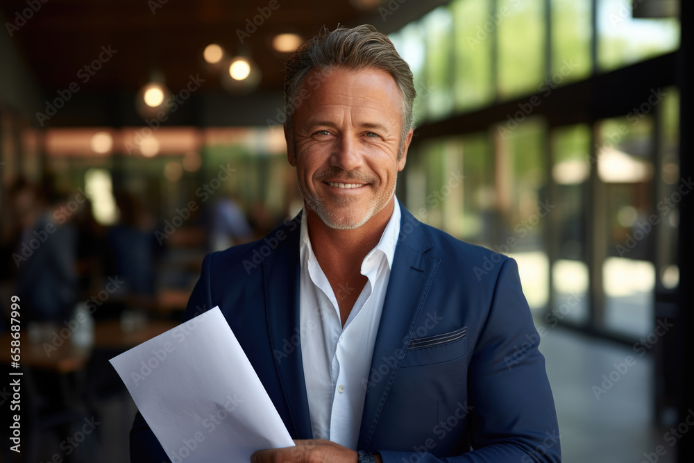 Fototapeta premium Businessman middle-aged man with documents in hand in the office