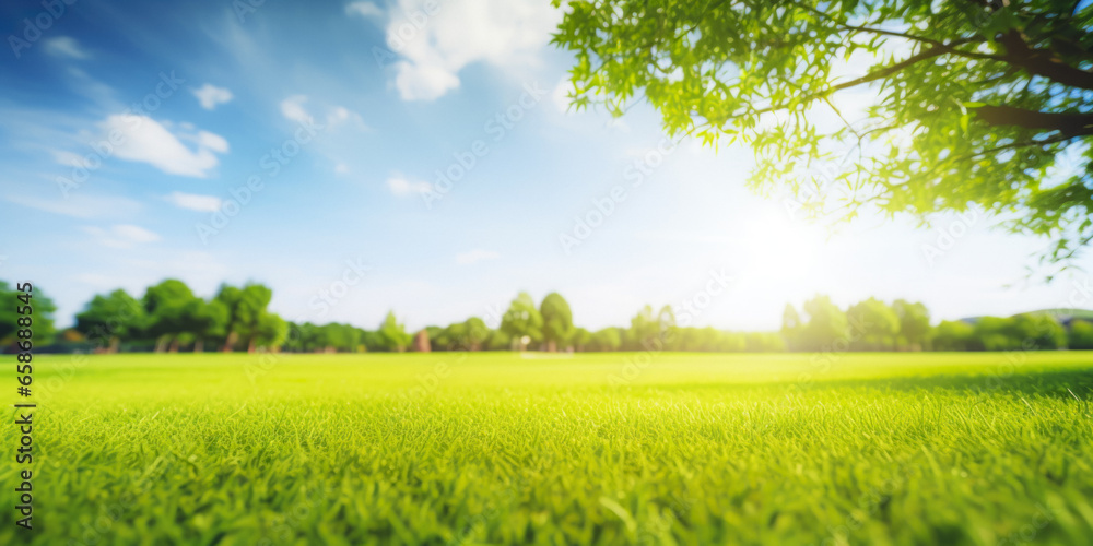 Fototapeta premium Forest Glade With Trees On The Horizon On A Blue Sky Background Created Using Artificial Intelligence