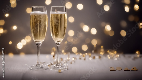Happy new year 2024, bicchieri di champagne photo