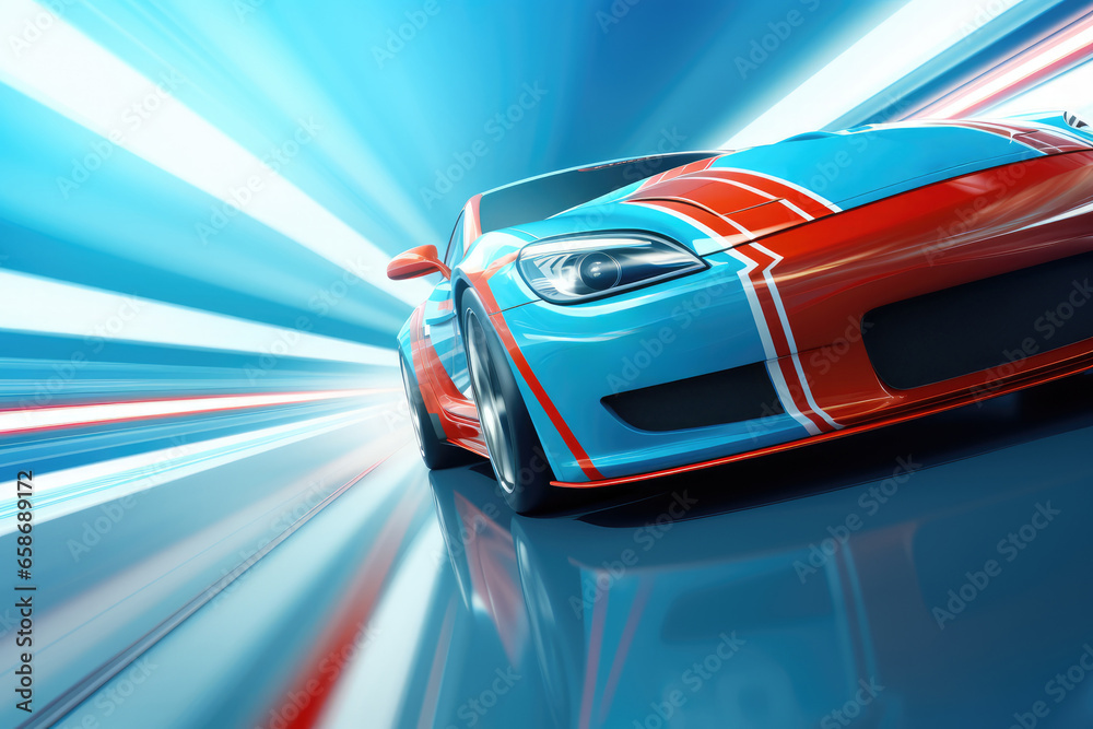 Obraz premium Racing Car Speeding - Motion Blur Acceleration - AI Generated