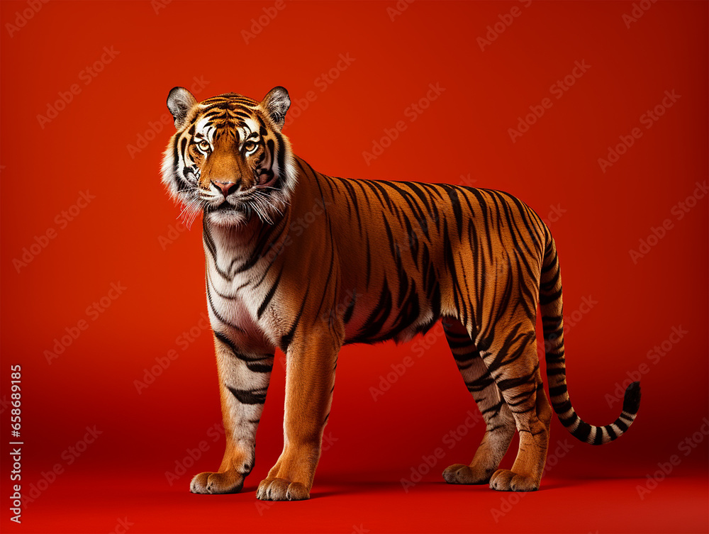 Obraz premium tiger on red background