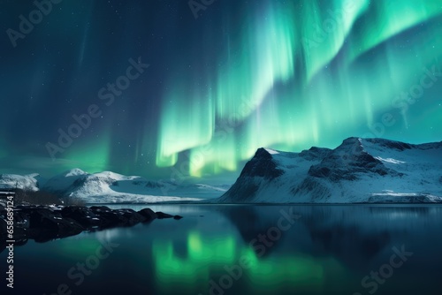 Northern Lights cascading over a serene fjord - Nature's Art - AI Generated