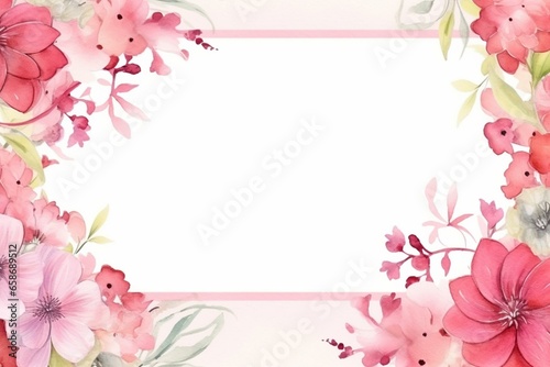 Lovely frame for Mother's Day adorned with watercolor flowers, pink and white rectangular design with empty space. Generative AI © Celestina