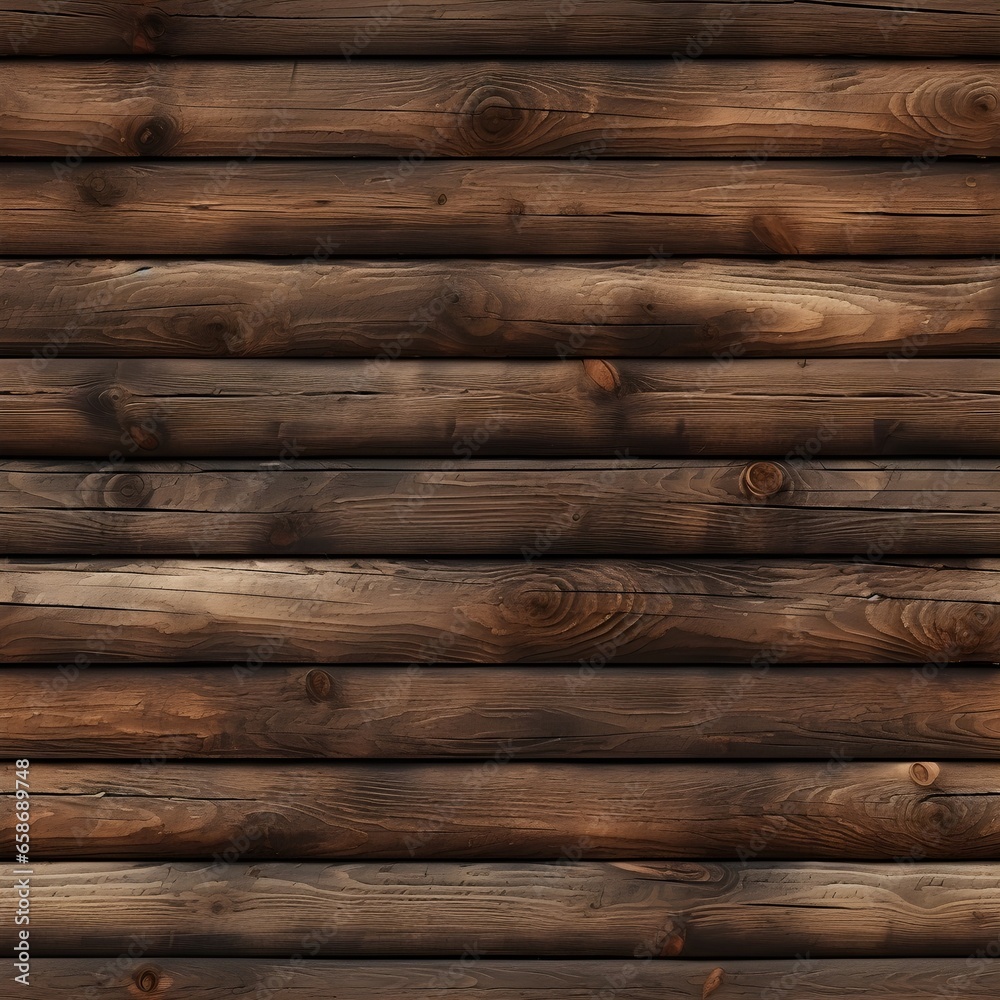 Seamless natural wood log cabin wall background texture. Rustic old grunge brown redwood timber logs tileable repeat surface pattern. A high resolution construction backdrop.. Generative AI Seamless natural wood log cabin wall background texture. Rustic old grunge brown redwood timber logs tileable repeat surface pattern. A high resolution construction backdrop.. Generative AI