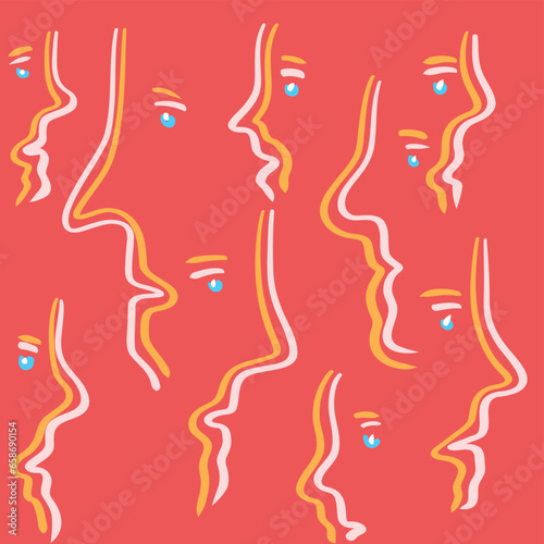 Male faces, seamless sketch doodle pattern. Male background