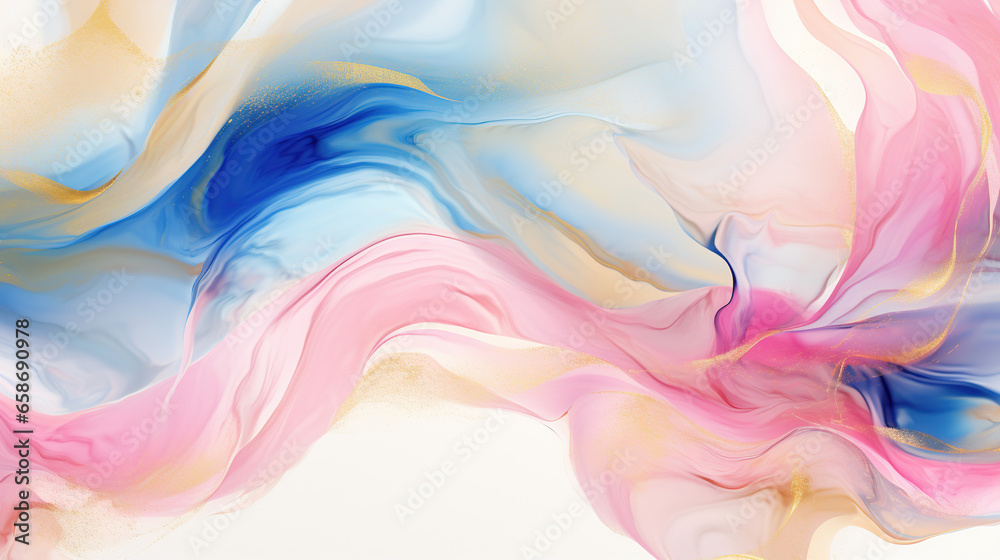 White, pink and blue marble textured background. Abstract fluid art painting. AI
