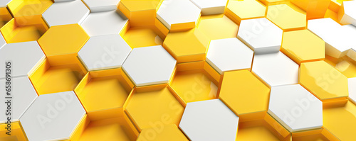 3d hexagon in white yellow colors. Honeycomb Background. Geometric Hexagons print wall. © Michal