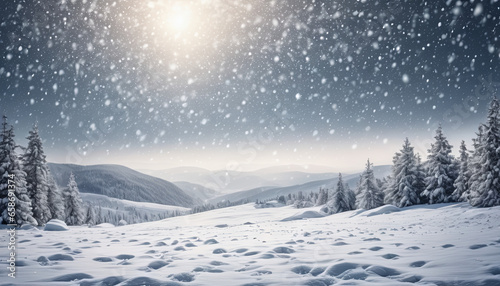 Glistening Snowscape: Ultrawide Background with Gentle Snowfall