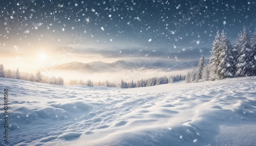 Snowfall Serenity: Ultrawide Background with Light Snow on Snowdrifts © Marouani Mohamed