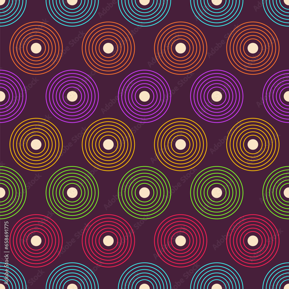 Abstract seamless pattern with color circles. Geometric shapes pattern. Color circles pattern. Repeating circles ornament. Color vector circles background.