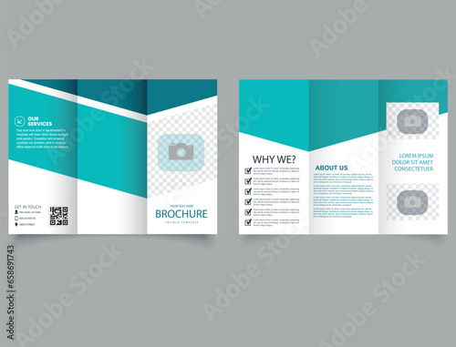 Set of business tri-fold brochure template with turquoise color. Editable vector templates with design elements