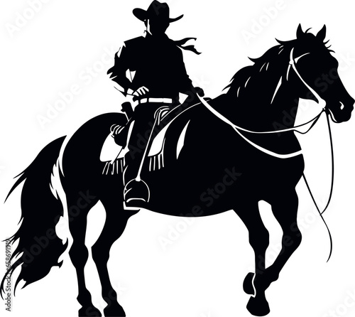 cowboy silhouette in horse side view