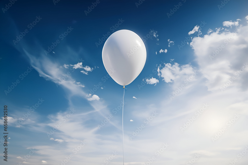 A white balloon flying in the sky - Generative AI A white balloon flying in the sky - Generative AI
