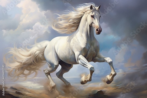 Artistic depiction of a majestic stallion  perfect for enhancing your interior decor. Generative AI