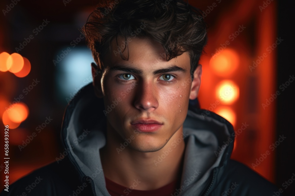 A close-up view of a person wearing a hoodie. This image can be used to depict anonymity, urban fashion, or a mysterious character.
