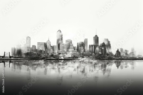 Black and white city skyline view. Generative AI