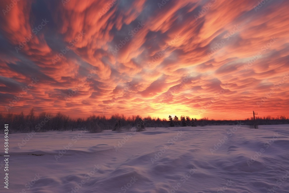 stunning evening sky over Siberia. Generative AI