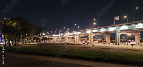 Korean scenery - people under the bridge at midnight
