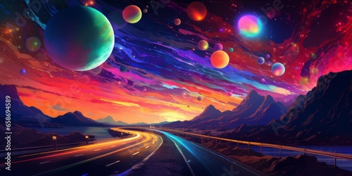 Road to space, psychedelic highway in space, trippy road on Mars. © Anton