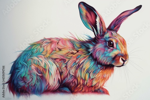 vibrant rabbit drawing. Generative AI