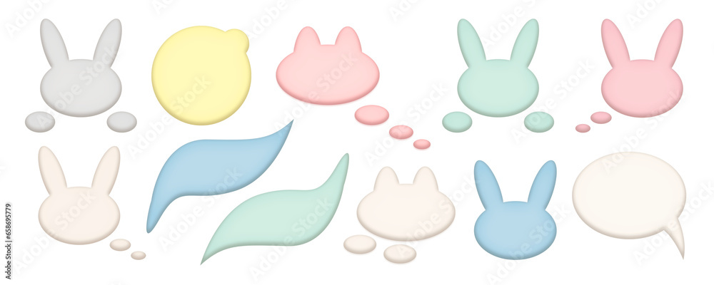 cute colored stickers, clouds, comics, simple shapes for text, information, isolated on white background png