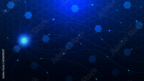 Data exchange and network connection with hexagons pattern technology concept. Connection structure, futuristic technology background.