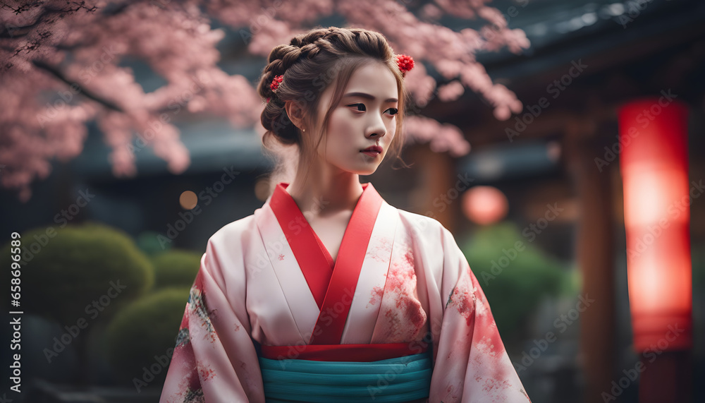 Japanese kemo dress wear by girl ai generates with background
