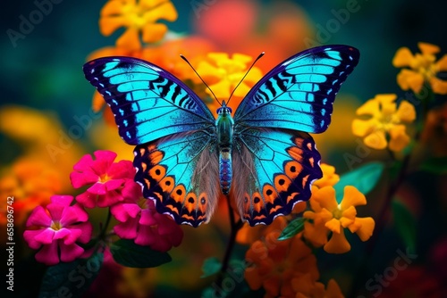 Colorful butterfly on a bloom. Generative AI © Lysander