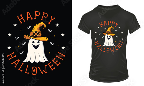 Happy Halloween T-Shirt Design, Halloween Design, Cute Ghost