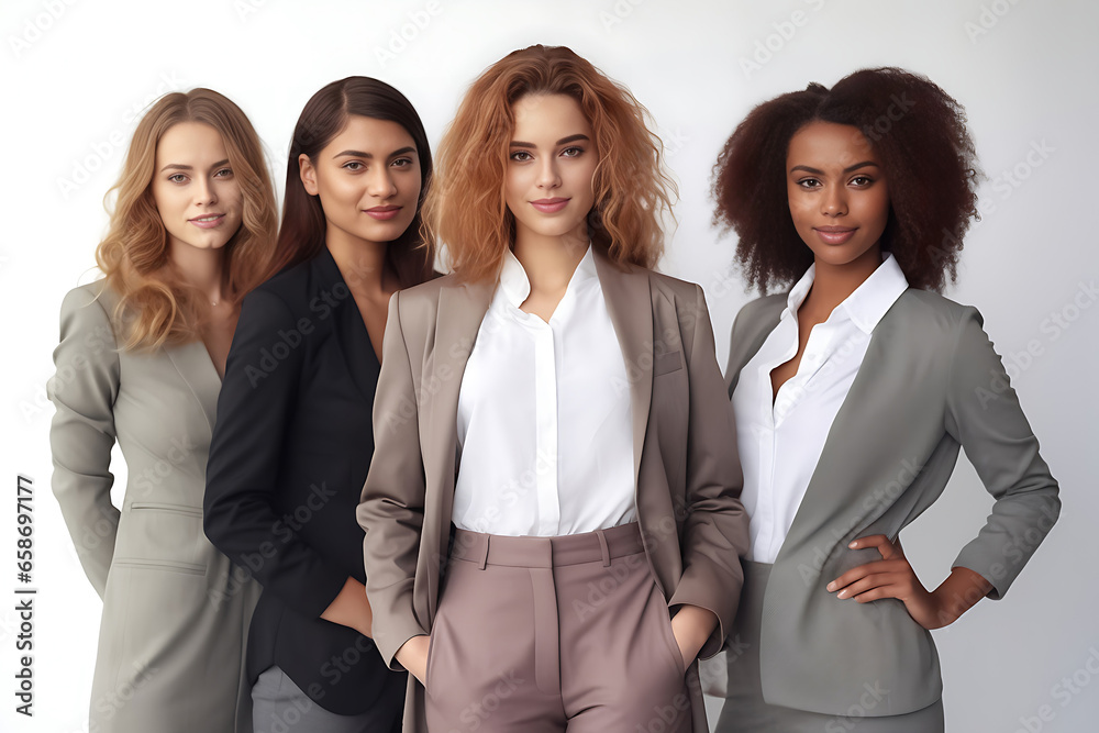 Portrait, team and modeling people isolated on white background corporate teamwork, proud, diversity group of men and women in professional collaboration. Generative AI. Portrait, team and modeling people isolated on white background corporate teamwork, proud, diversity group of men and women in professional collaboration. Generative AI.