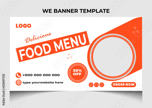 Food menu or restaurant video thumbnail or web banner template design.