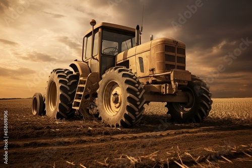 Agricultural vehicle working on a farm. Generative AI