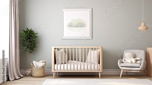 Empty wooden frame for nursery room wall decoration print or photo