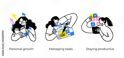 Business Concept illustrations. Scenes with men and women taking part in business activities. Vector illustration