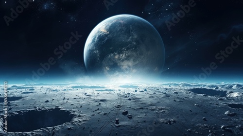 Fototapeta Naklejka Na Ścianę i Meble -  Artemis mission to Moon s surface in deep space from Earth image furnished with white flag