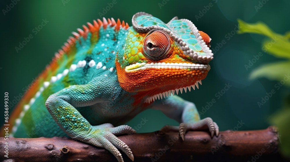Madagascar s endangered chameleon Calumma parsonii close up vibrant color isolated on blurred background Madagascar s endangered chameleon Calumma parsonii close up vibrant color isolated on blurred background
