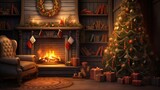 Festive holiday home decor with Christmas tree and lights