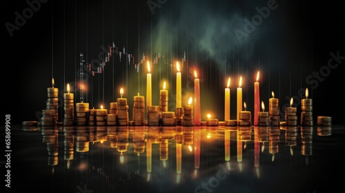 Faded candlestick charts signify investment gains in the stock market © vxnaghiyev