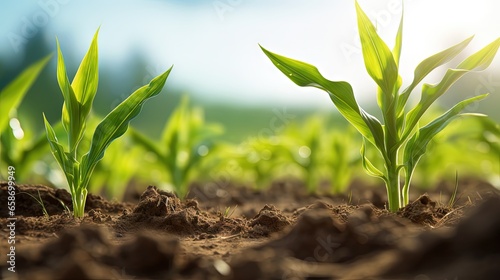 Corn field with young plant...